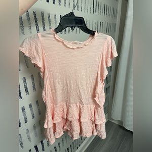 Gap short sleeve ruffle light pink top. Medium